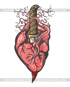 Человеческое сердце, пронзенное ножом тату - клипарт в векторе / векторное изображение
