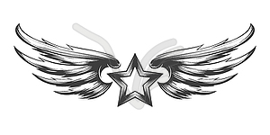 Star and Wings Tattoo - vector EPS clipart