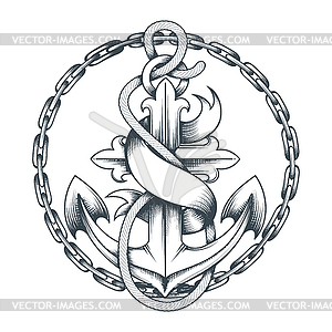 Nautical Tattoo with Anchor and Ribbon - vector clipart