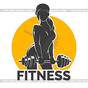 Fitness Emblem presenting Training Girl with Barbell - vector clip art