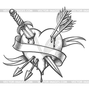 Heart Pierced by Knife and Arrows Tattoo - vector image