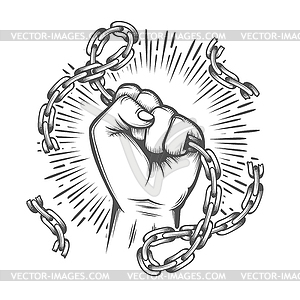 Human Fist with Broken Chain Tattoo - vector clipart