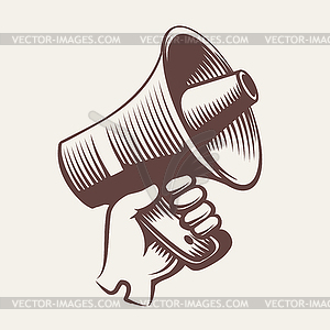 Megaphone vintage engraving . Propaganda - color vector clipart