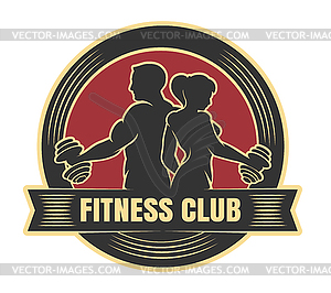 Fitness or Athletic Club Emblem Drawn in Engraving - vector clip art