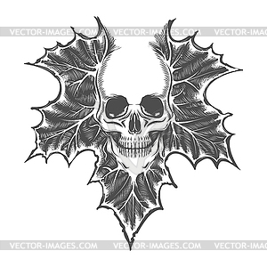 Skull On Maple Leaf Tattoo - vector clipart