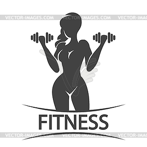 Fitness Emblem or Logo With Silhouette of Training - vector clip art
