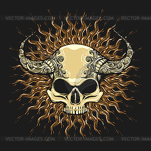 Skull with Horns Tattoo Drawn in Engraving Style - vector clip art