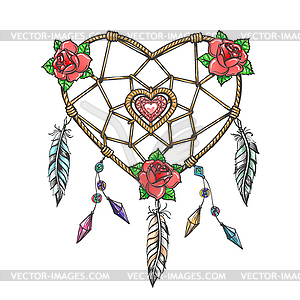 Heart Shaped Dream Catcher Tribal Tattoo - royalty-free vector image