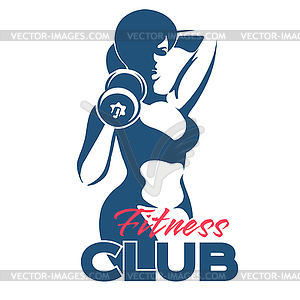 Woman Posing with Dumbbell Fitness Club Logo - vector clip art