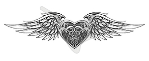 Winged Sacred Heart Tattoo in Engraving Style