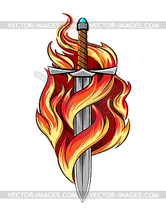 Sword Burning in Flame Tattoo - vector clipart