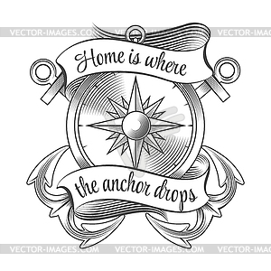 Compass with Anchors Tattoo - vector image