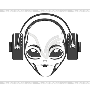 Alien Head with Headphones Tattoo - vector clipart