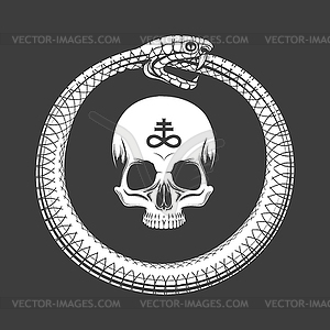 Ouroboros Snake And Skull Esoteric Emblem - vector clipart