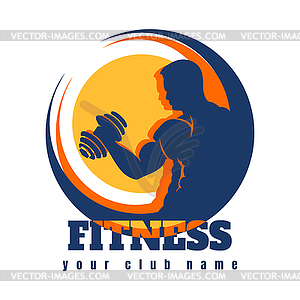 Логотип фитнес-клуба с человеком и гантелями - векторный клипарт Royalty-Free