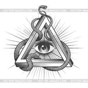 Masonic All seeing Eye inside Triangle with Snake o - vector clip art