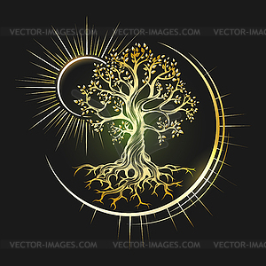 Golden Tree of Life Esoteric Emblem - vector image