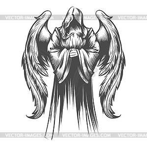 Winged Angel Engraving Tattoo - vector image