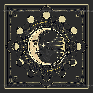 Crescend Moon in Circle of Lunar Phases Astrologica - vector image