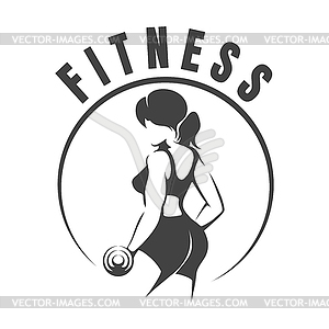 Fitness Monochrome Retro Emblem with Woman holds - vector clipart