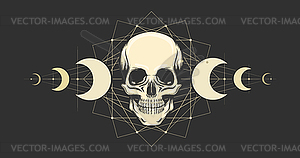 Mystic Eblem with Skull and Moon Phases - vector image