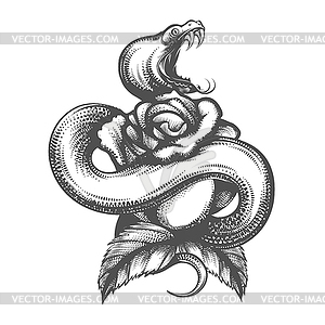 Татуировка в виде Змеи и Цветка Розы - изображение в векторе / векторный клипарт