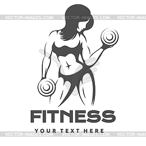 Fitness Logo Design with Woman Silhouette Holding - vector EPS clipart