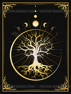 Tree of Life and Phases of Moon Medieval Esoteric - vector clipart