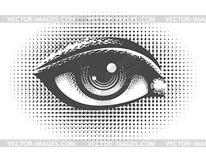 Человеческий глаз на полутоновом фоне Ретро - графика в векторном формате