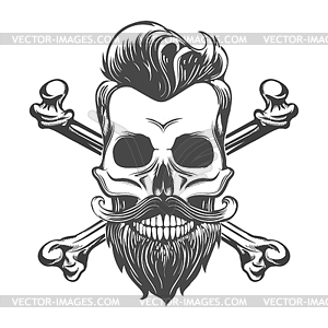 Skull with Beard and Crossed Bones Tattoo - vector clipart