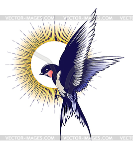Flying Swallow Bird Colored Tattoo - vector image