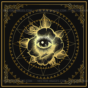 All seeing Eye in Rose Flower Esoteric Emblem - vector image