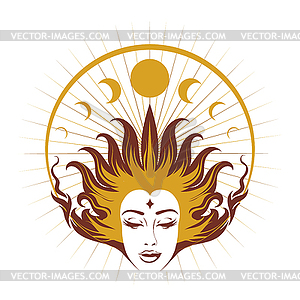 Woman Face and Moon Phases Esoteric - vector image