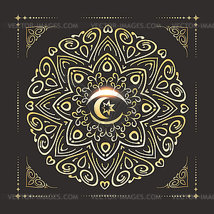 Golden Mandala with Moon and Star Inside - royalty-free vector image