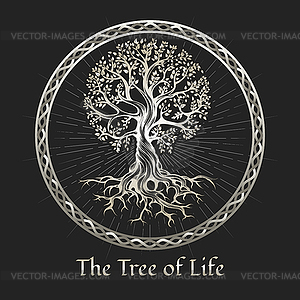 Tree of Life in Circle Frame Esoteric Emblem on - stock vector clipart