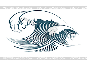 Ocean Waves Monochrome Engraving - vector clipart