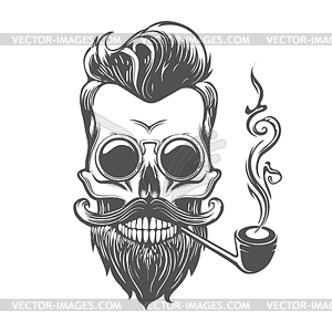 Skul with Mustache Beard Tobacco Pipe and Glasses - vector clipart