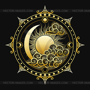 Sun and Phases of Moon Medieval Astrological - vector clipart