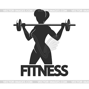 Fitness Club Emblem with Woman Holds Barbell - royalty-free vector clipart