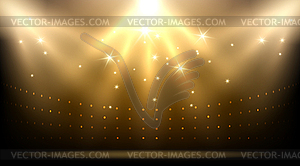 Золотая сцена на фоне лучей прожекторов - векторное изображение EPS