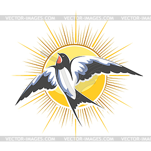 Flying Swallow on Shining Sun Background - vector EPS clipart