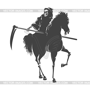 Grim Reaper Rides Dead Horse Engraving Tattoo - vector clip art