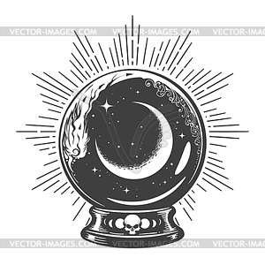 Magician Crystal Ball with Crescent Moon and Stars - vector clipart