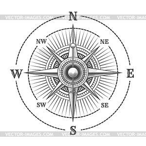 Гравировка Розы ветров компаса - векторное изображение клипарта