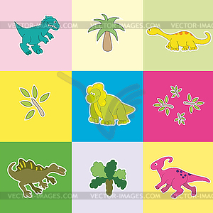 Dinosaurs in colored rectangles - vector clipart