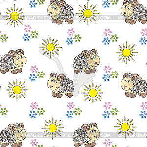 Background of lambs and flowers - vector clipart