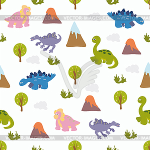Seamless pattern of cute dinosaurs - vector clip art