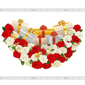 Romantic Flower Decoration with Gifts - vector clip art