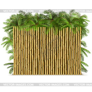 Бамбук забор с пальмовыми - изображение в векторном виде