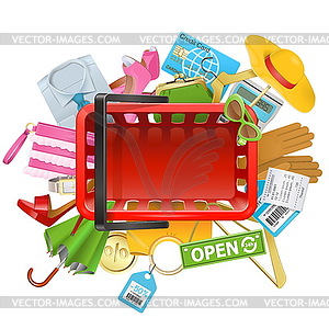 Shopping Concept with Basket - vector clip art